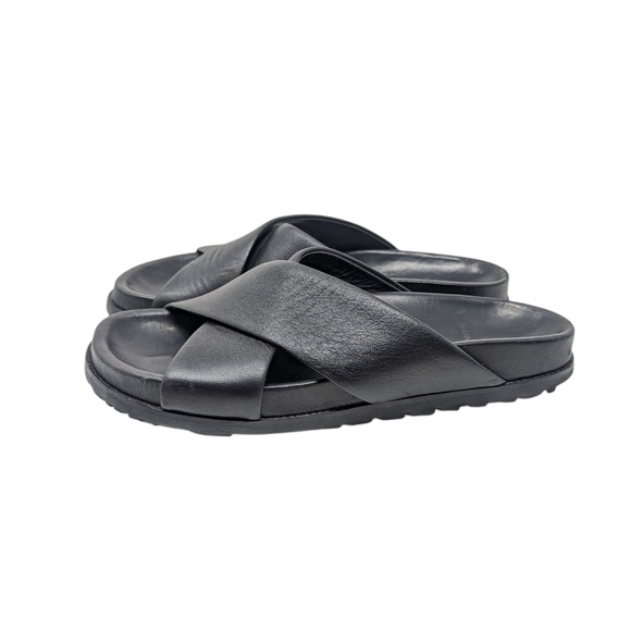 Saint Laurent Black Jimmy Slide Criss Cross Leather Sandals Size EU 38 - Picture 2 of 10